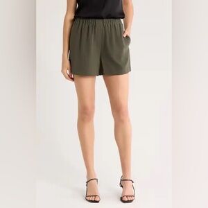 Theory Olive Pull-On Shorts Silk Blend Elastic Waist Pockets Size S
